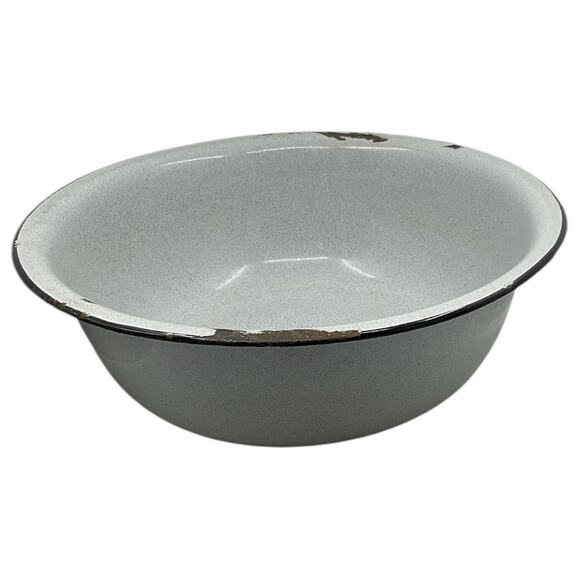 Grey Speckled Graniteware Bowl Mixing Basin Bread Making Fruit Centerpiece - Picture 4 of 6